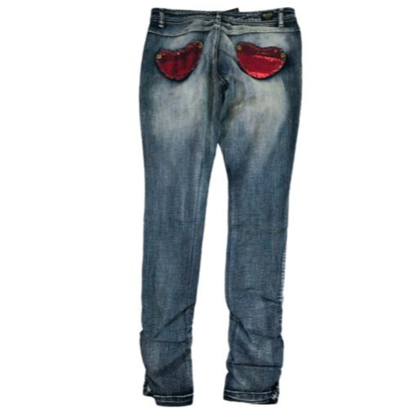 Akademiks AKDMKS Straight Leg Jean Blue Heart Red Sequin 98% Cotton Size 34 NWT - Picture 2 of 12